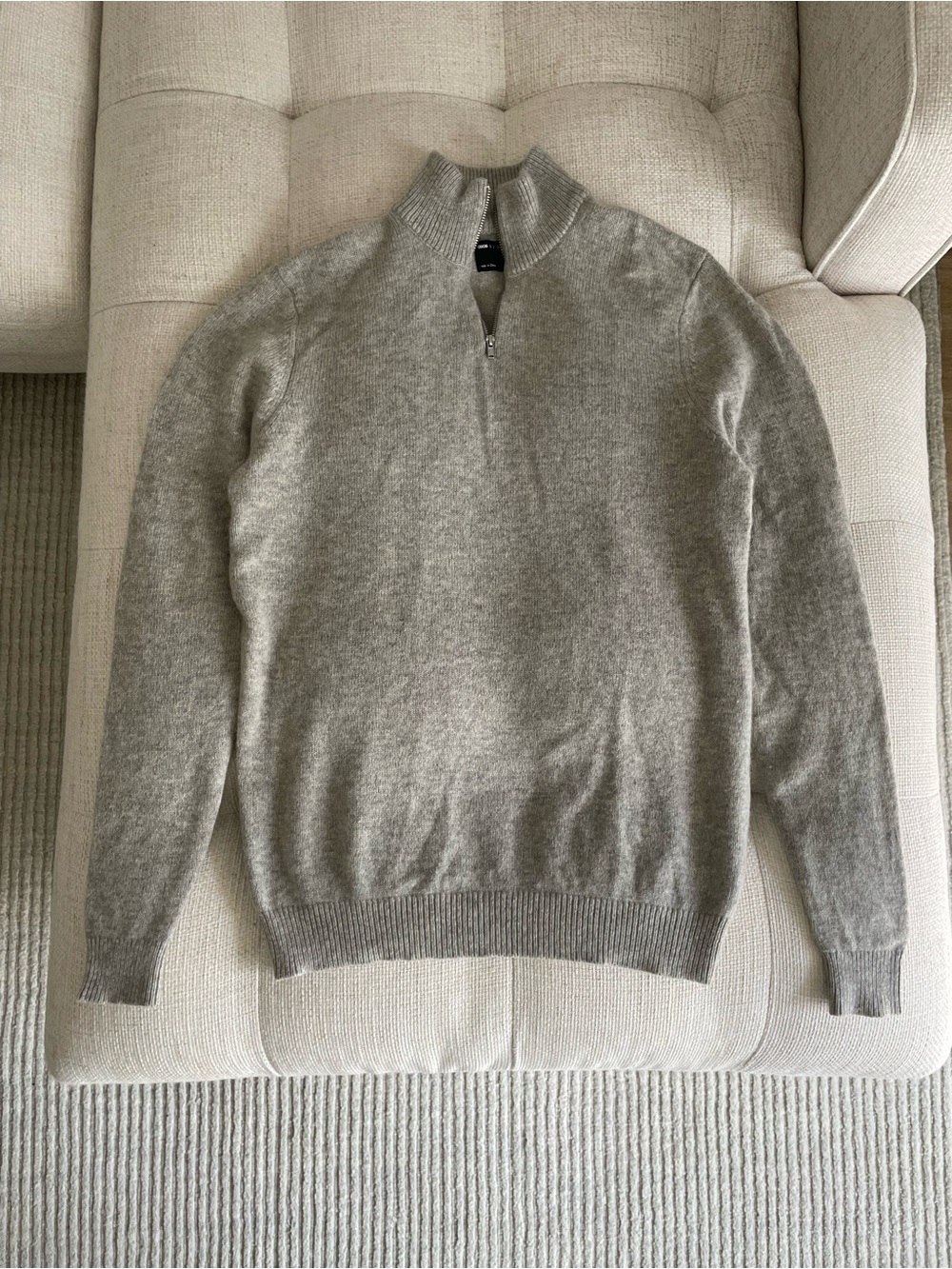 ASOS DESIGN Lambswool Quarter Zip Knit Sweater Grey Classic Preppy Quiet Luxury